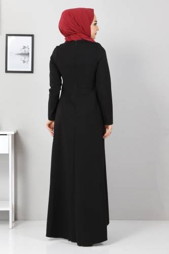 Önü Boncuk Detaylı Elbise TSD5141 Siyah - Thumbnail