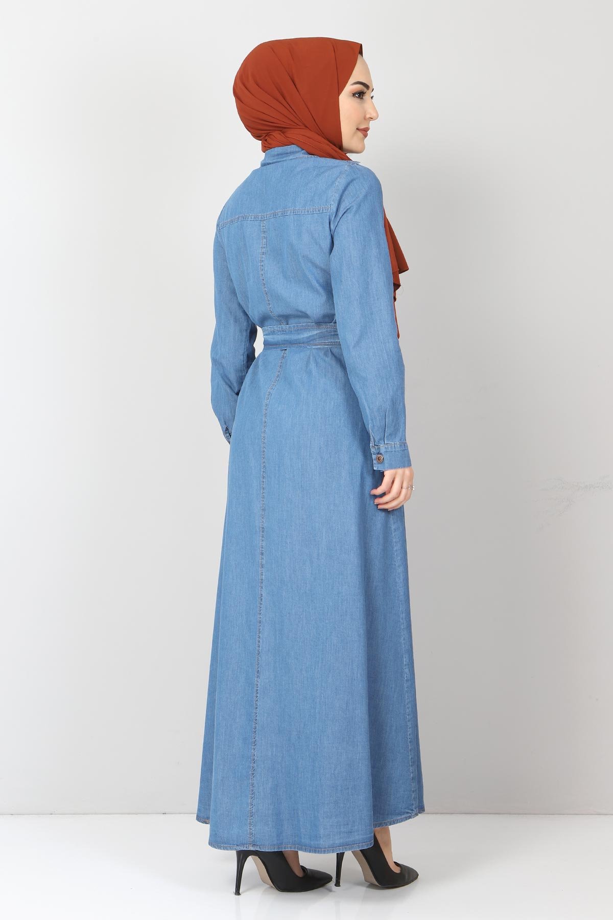 Önü Dantelli Kot Elbise TSD0129 Açık Mavi