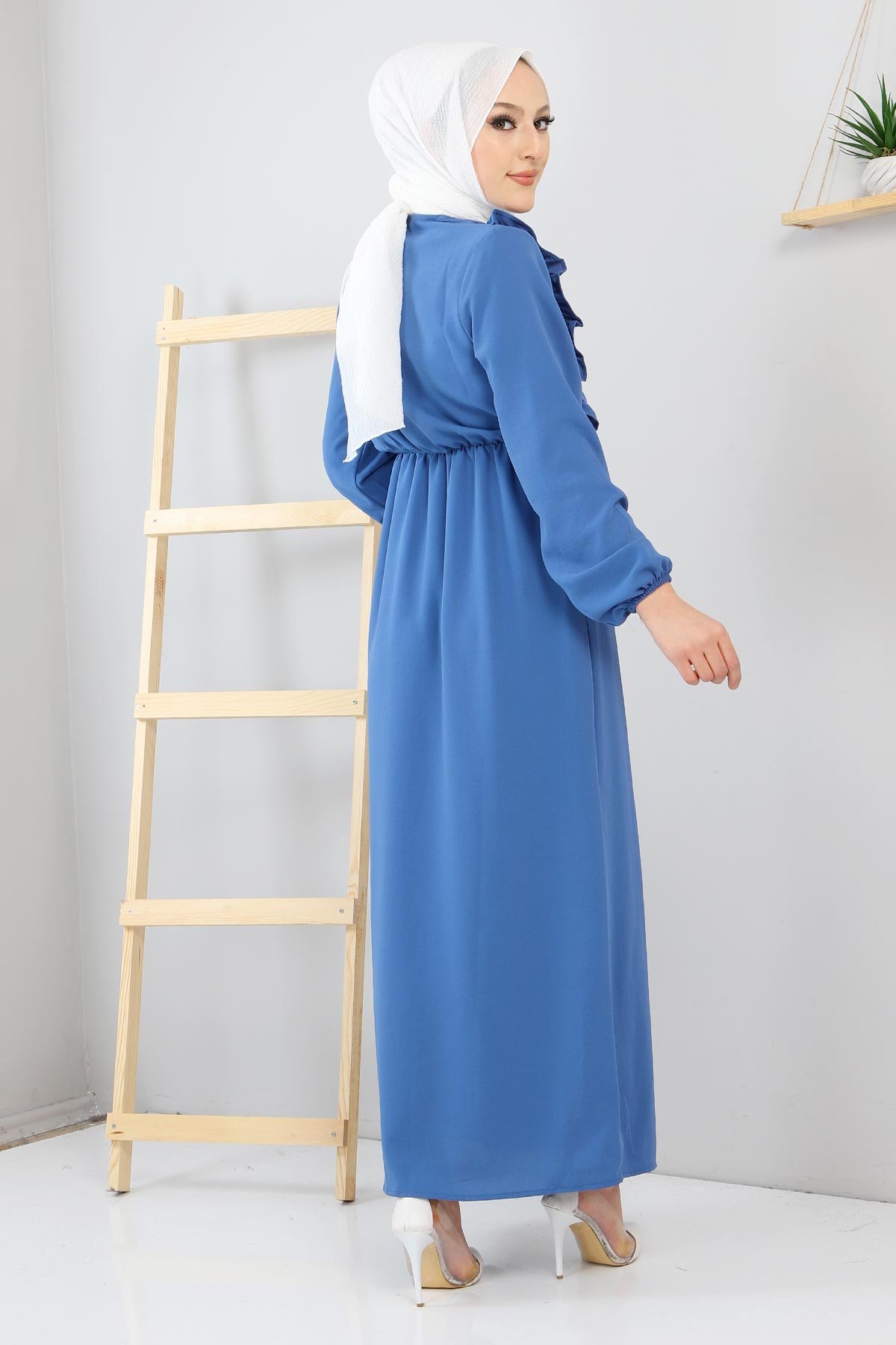 Önü Fırfır Detaylı Elbise TSD220123 Mavi