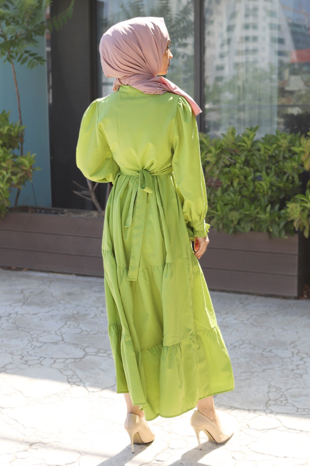 Önü Fırfırlı Elbise TSD220538 Fıstık Yeşili
