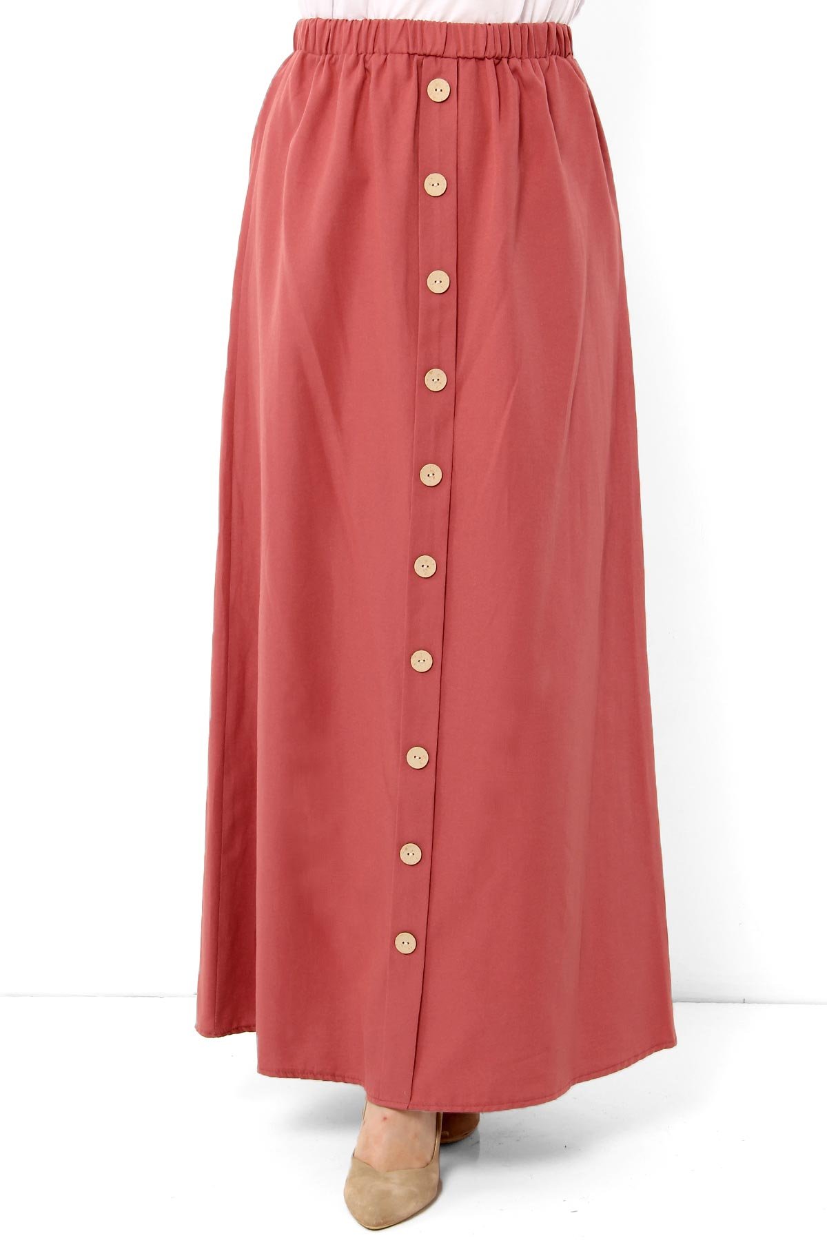 Ornamental Buttoned Hijab Skirt TSD0124 Coral