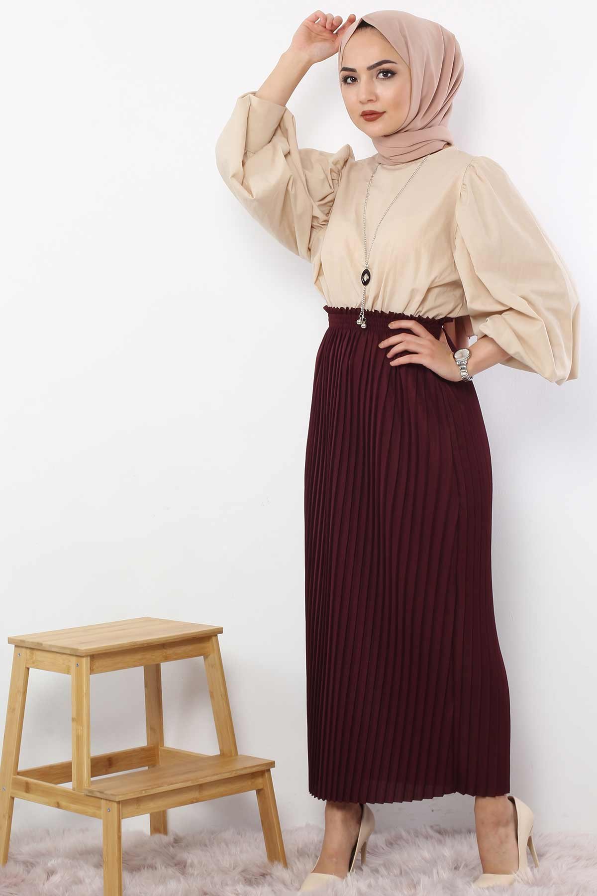 Pleated Pencil Skirt 1757 Claret Red