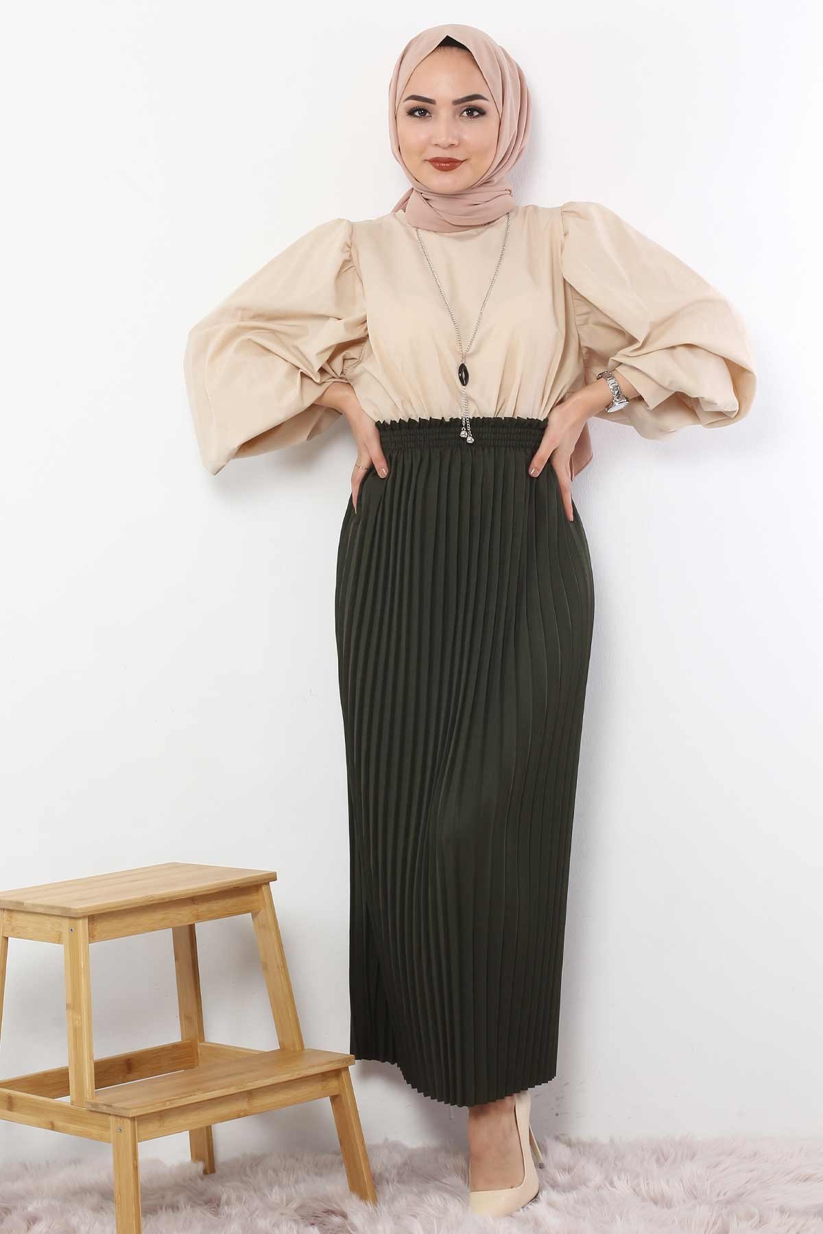 Pleated Pencil Skirt 1757 Khaki