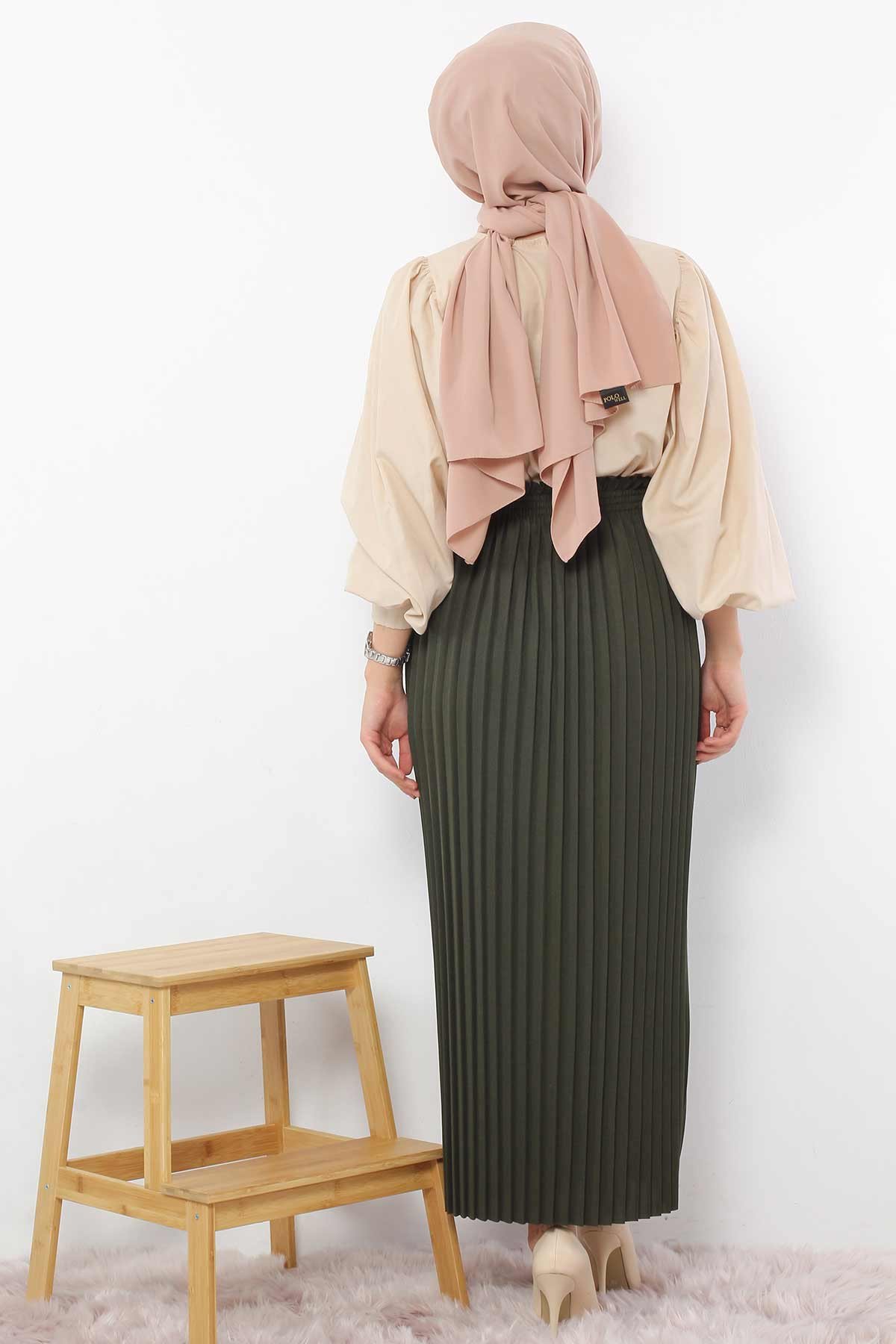 Pleated Pencil Skirt 1757 Khaki