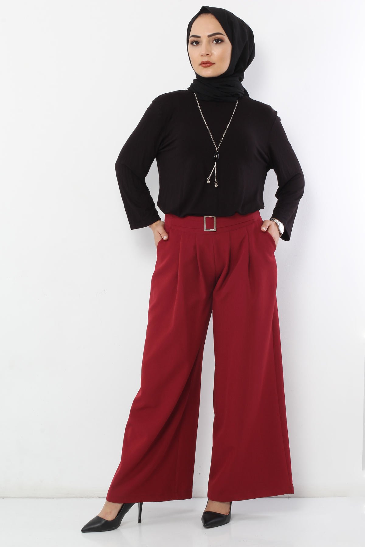 Pleated Skirt Trousers TSD2789 Claret Red