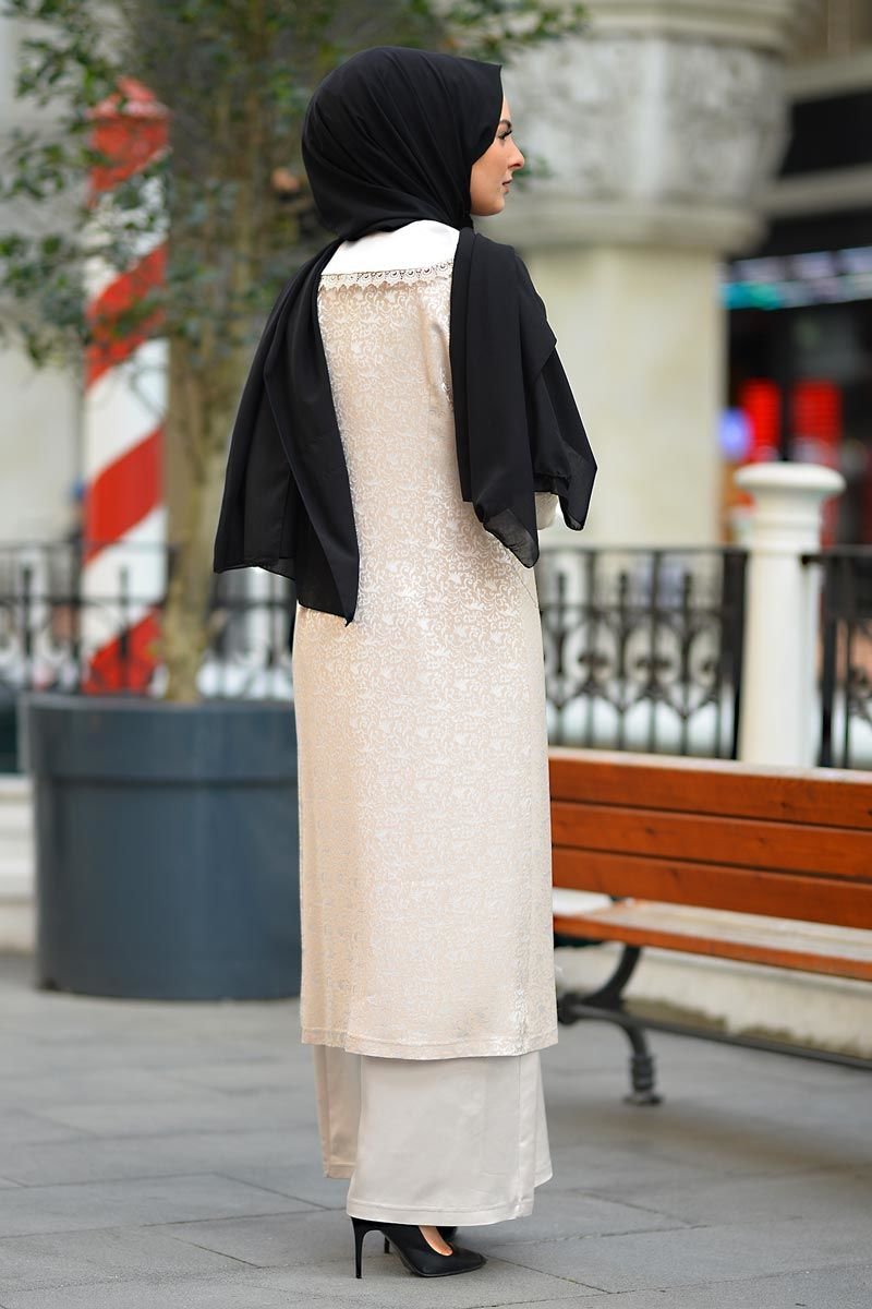 Plus Size Hijab Evening Dress TSD2249 Ecru