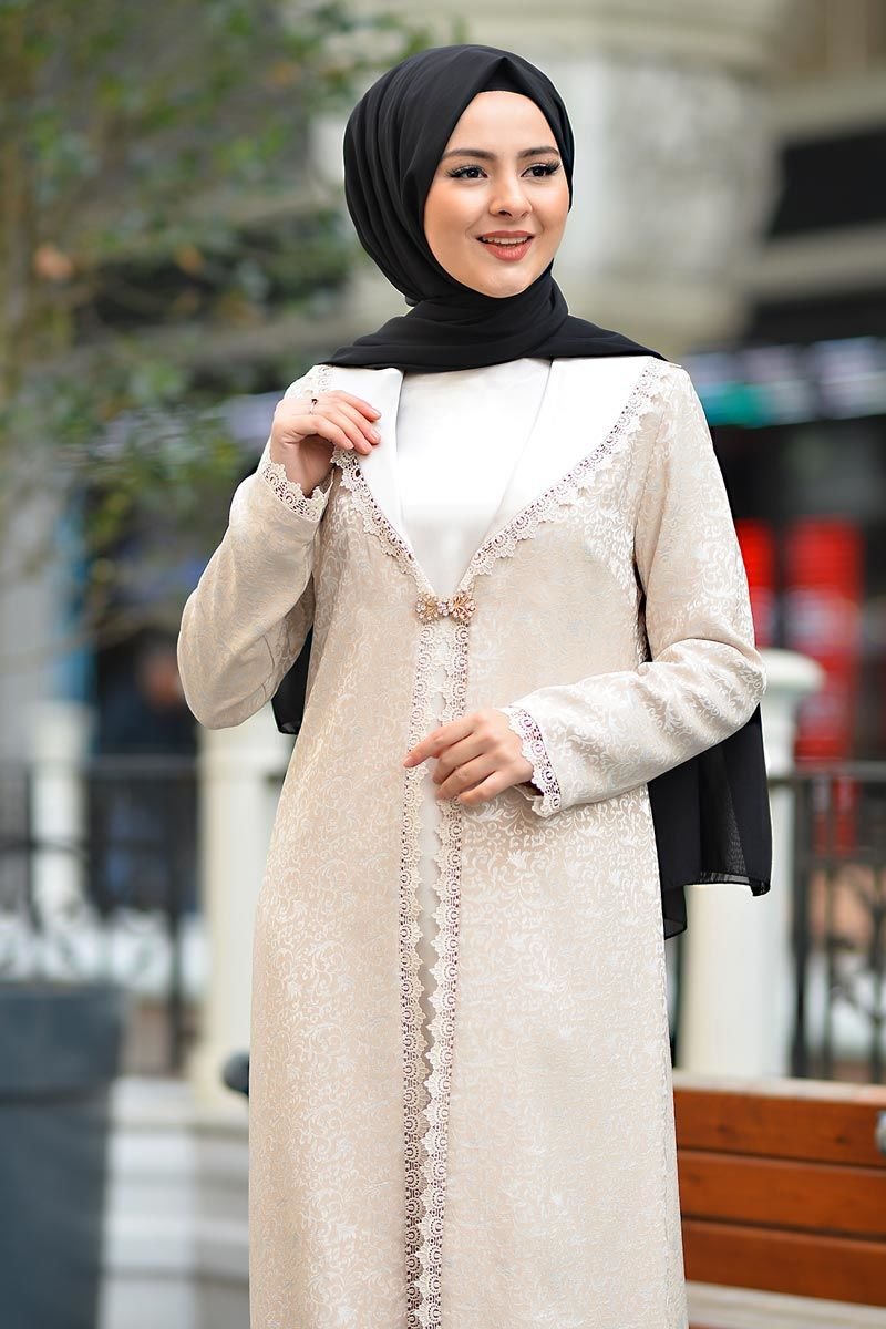 Plus Size Hijab Evening Dress TSD2249 Ecru