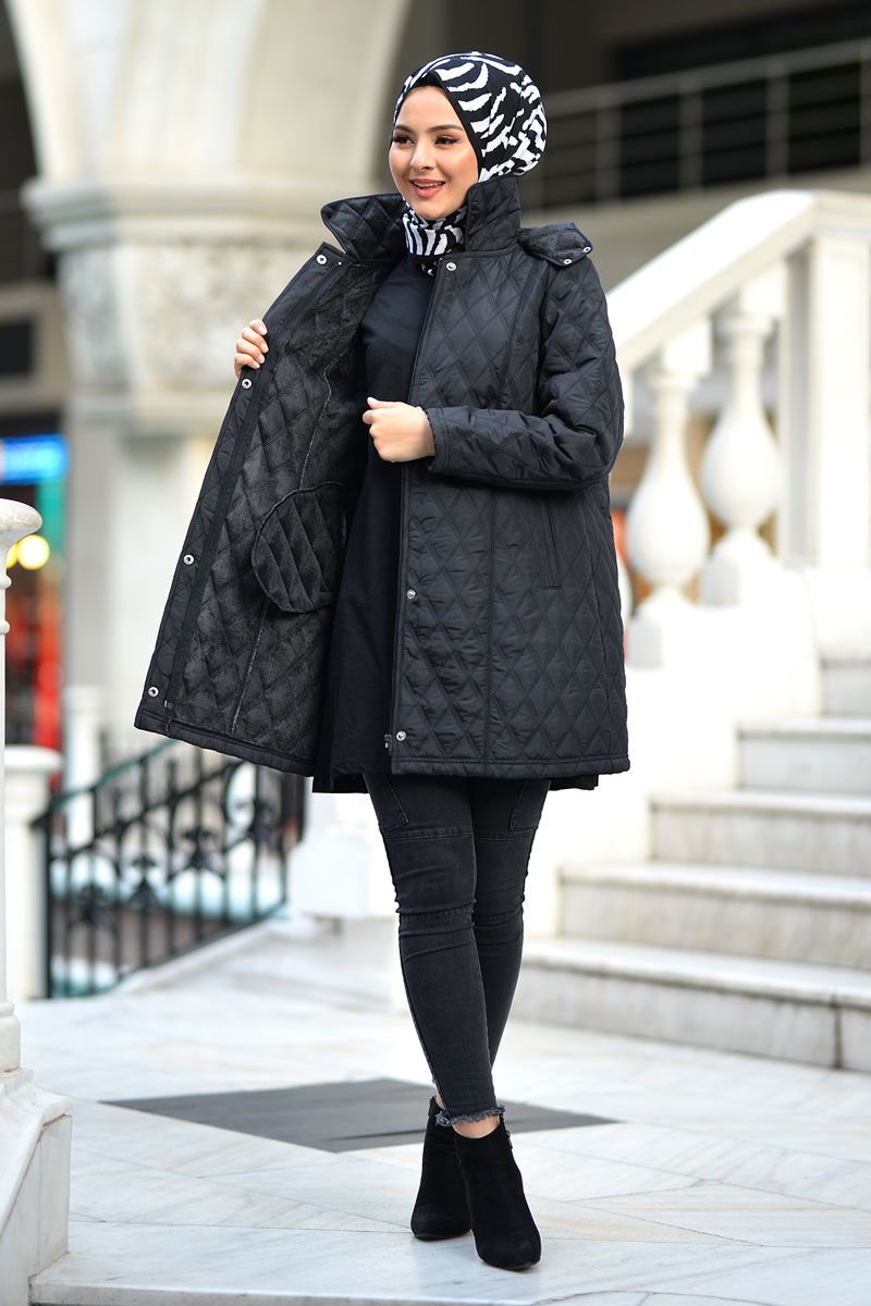 Plus Size Quilted Coat TSD0772 Black