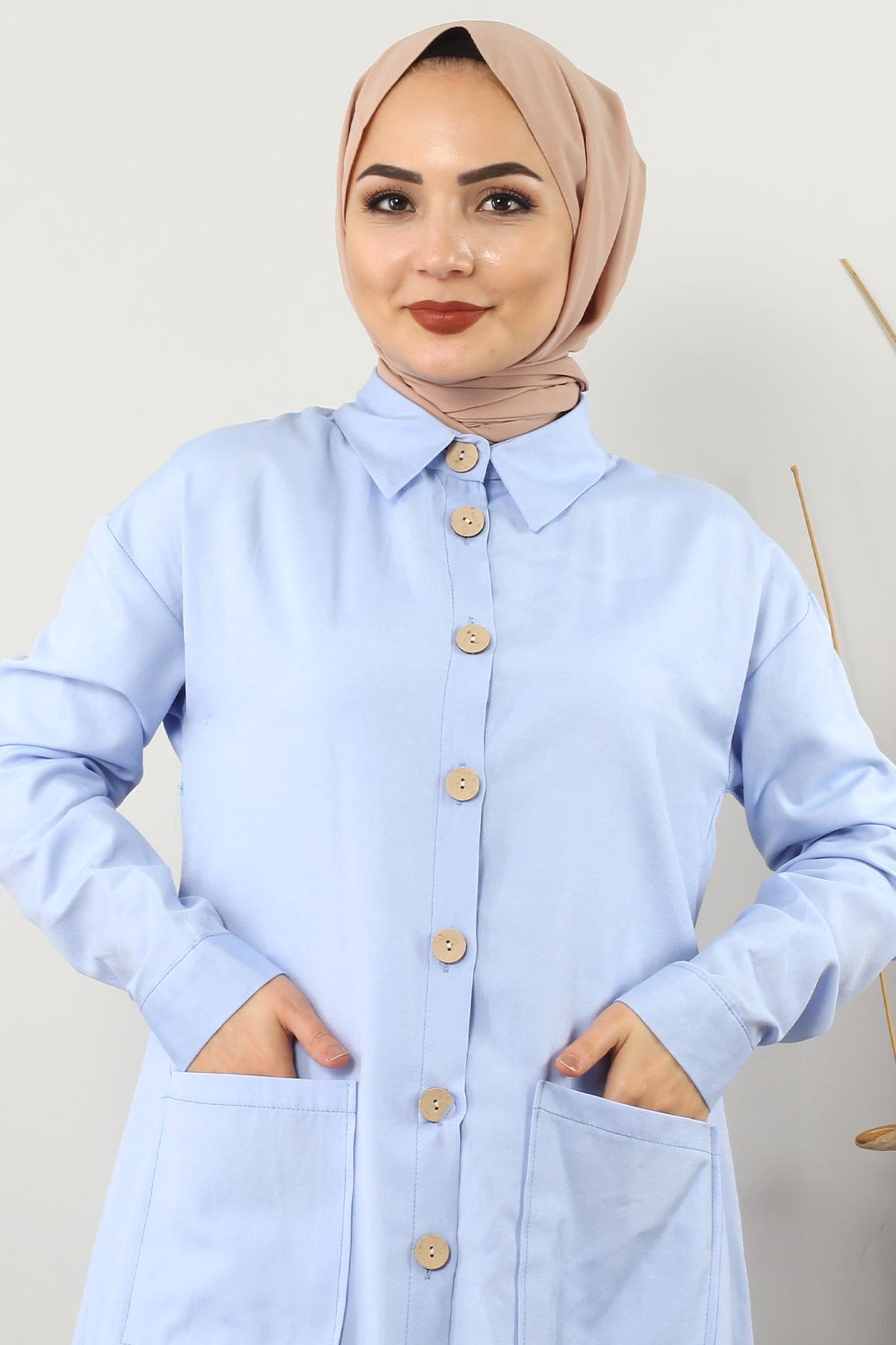 Pocketed Double Hijab Suit TSD0082 Baby Blue