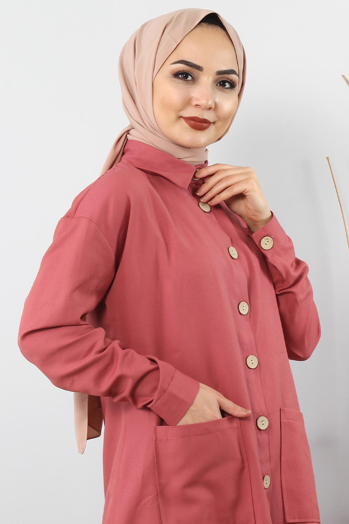 Pocketed Double Hijab Suit TSD0082 Coral