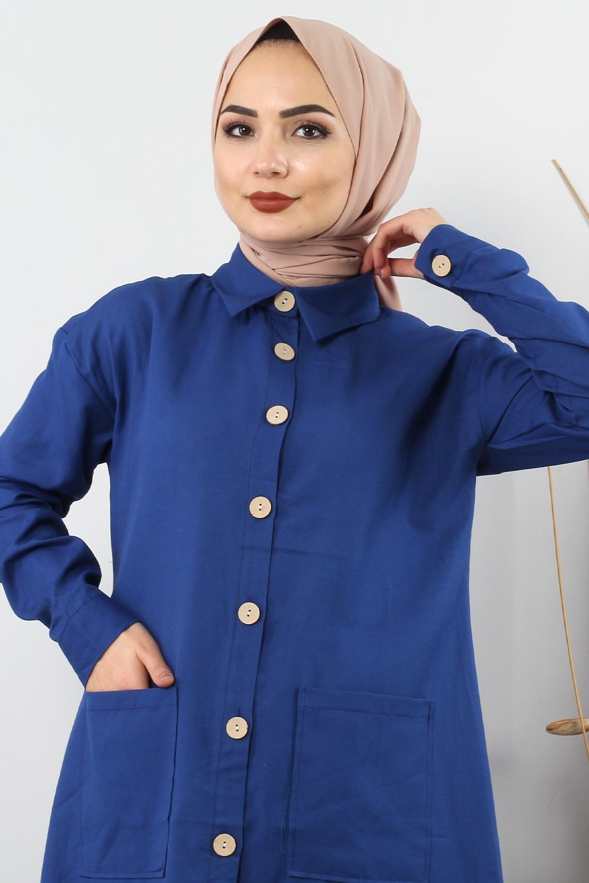 Pocketed Double Hijab Suit TSD0082 Indigo