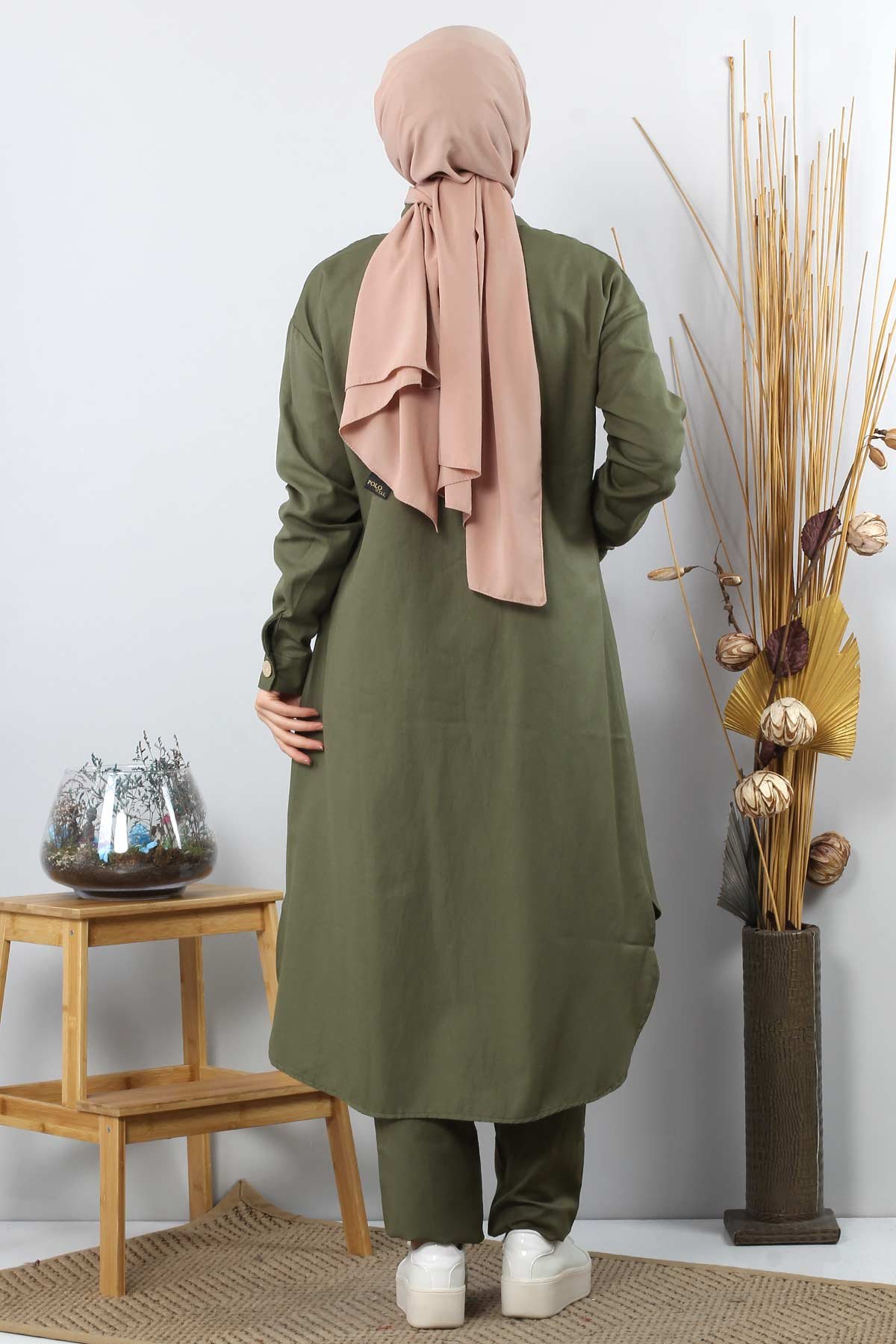 Pocketed Double Hijab Suit TSD0082 Khaki