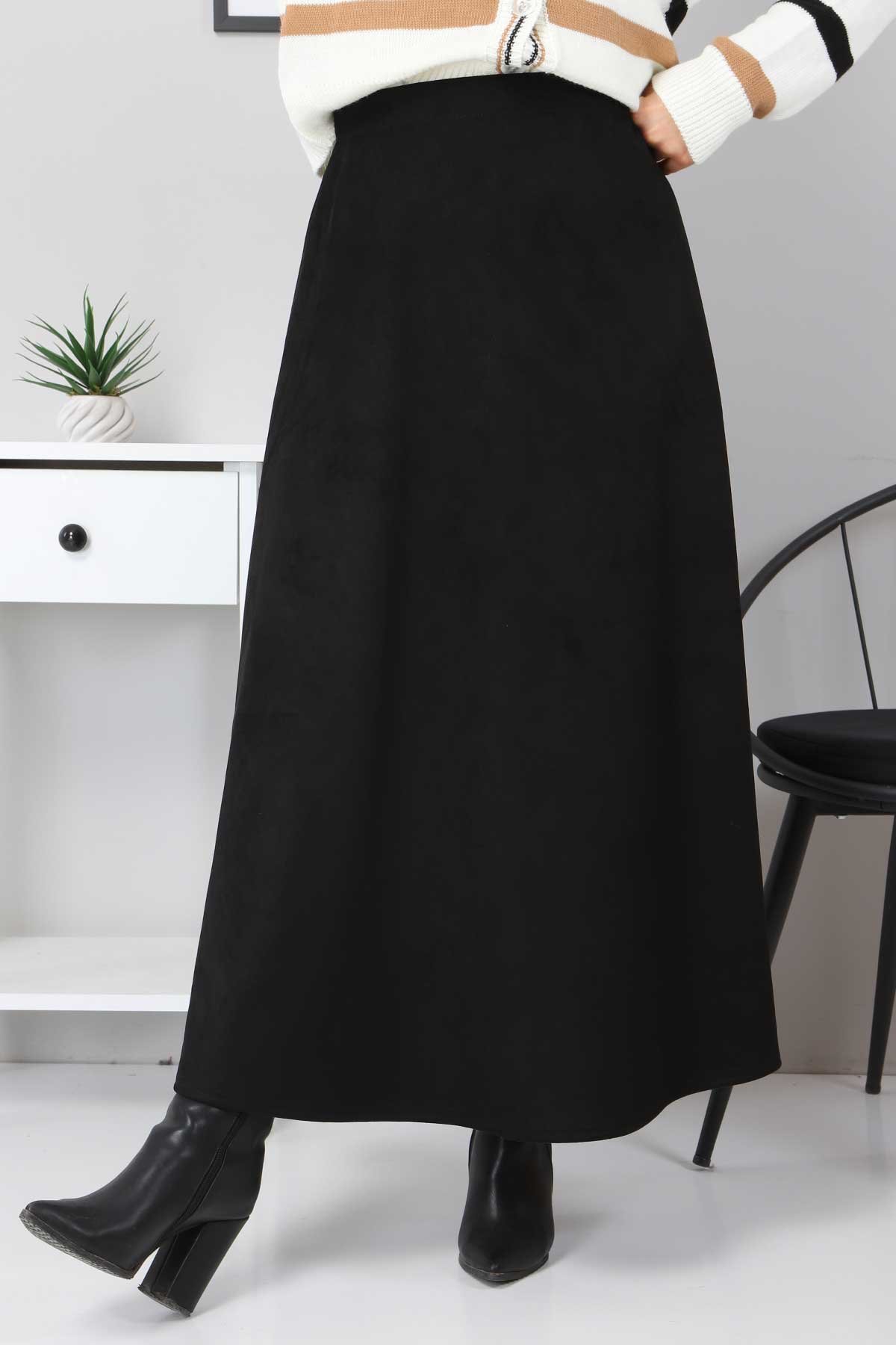 تنورة بتصميم مولانا من الجلد المدبوغ TSD0036 أسود