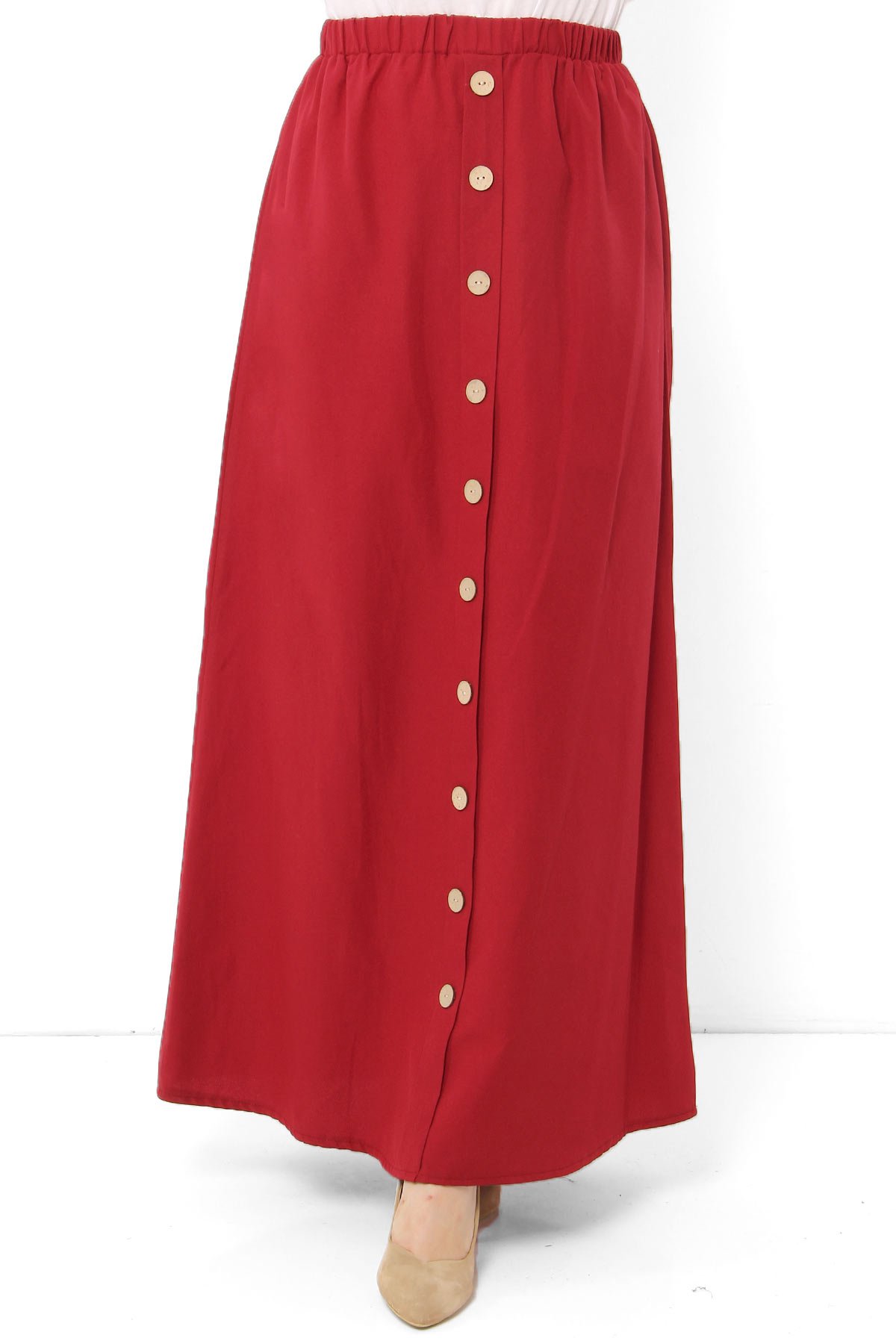 تنورة مزينة بأزرار TSD0124 أحمر كلاريت