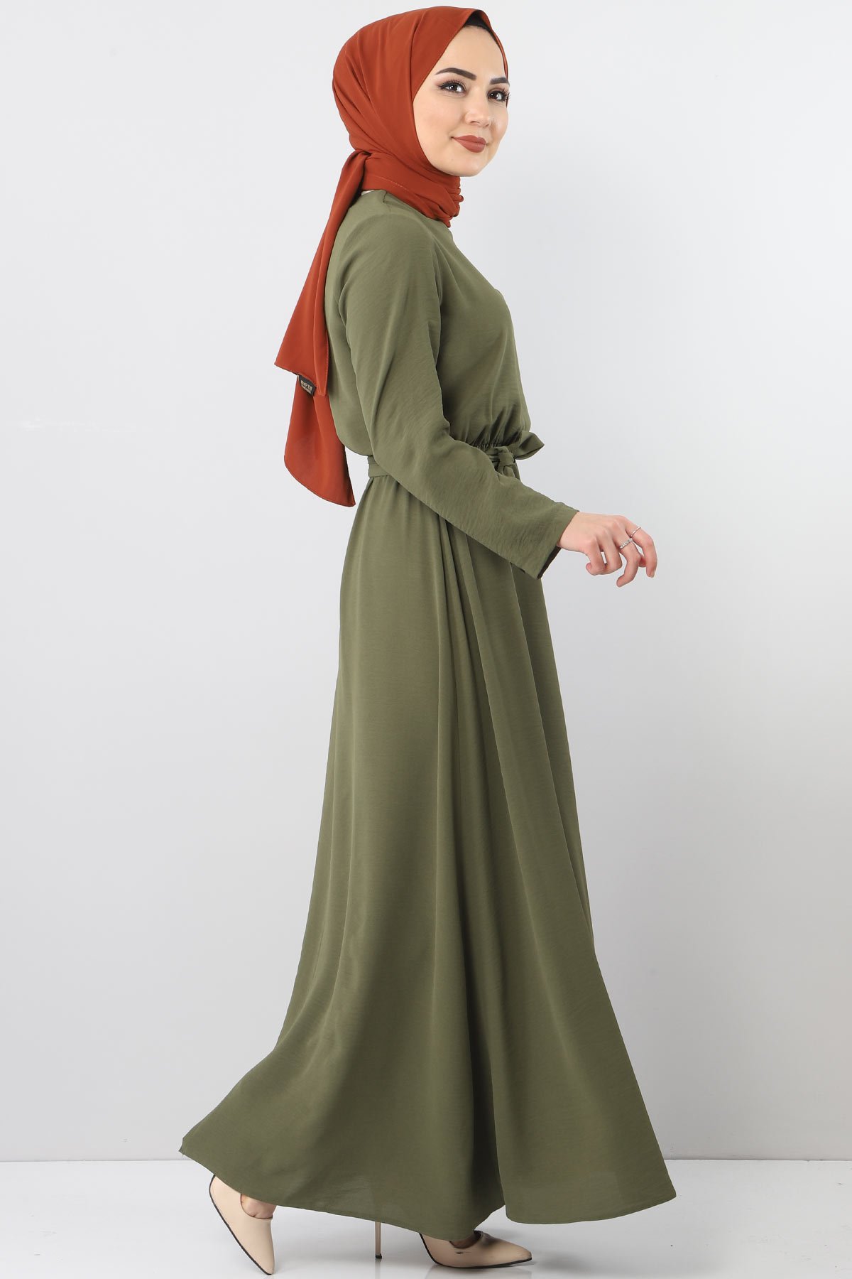 فستان ايروبين بخصر مطاطي TSD5521 خاكي