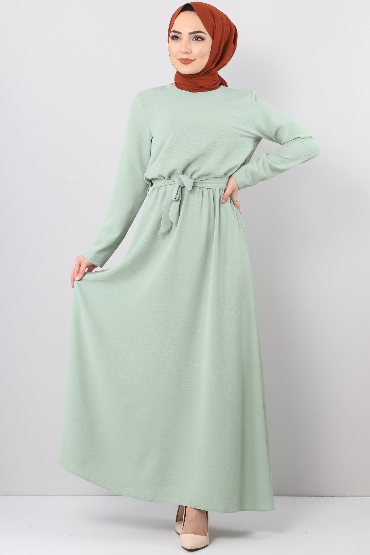 فستان ايروبين بخصر مطاطي TSD5521 لون اخضر فاتح