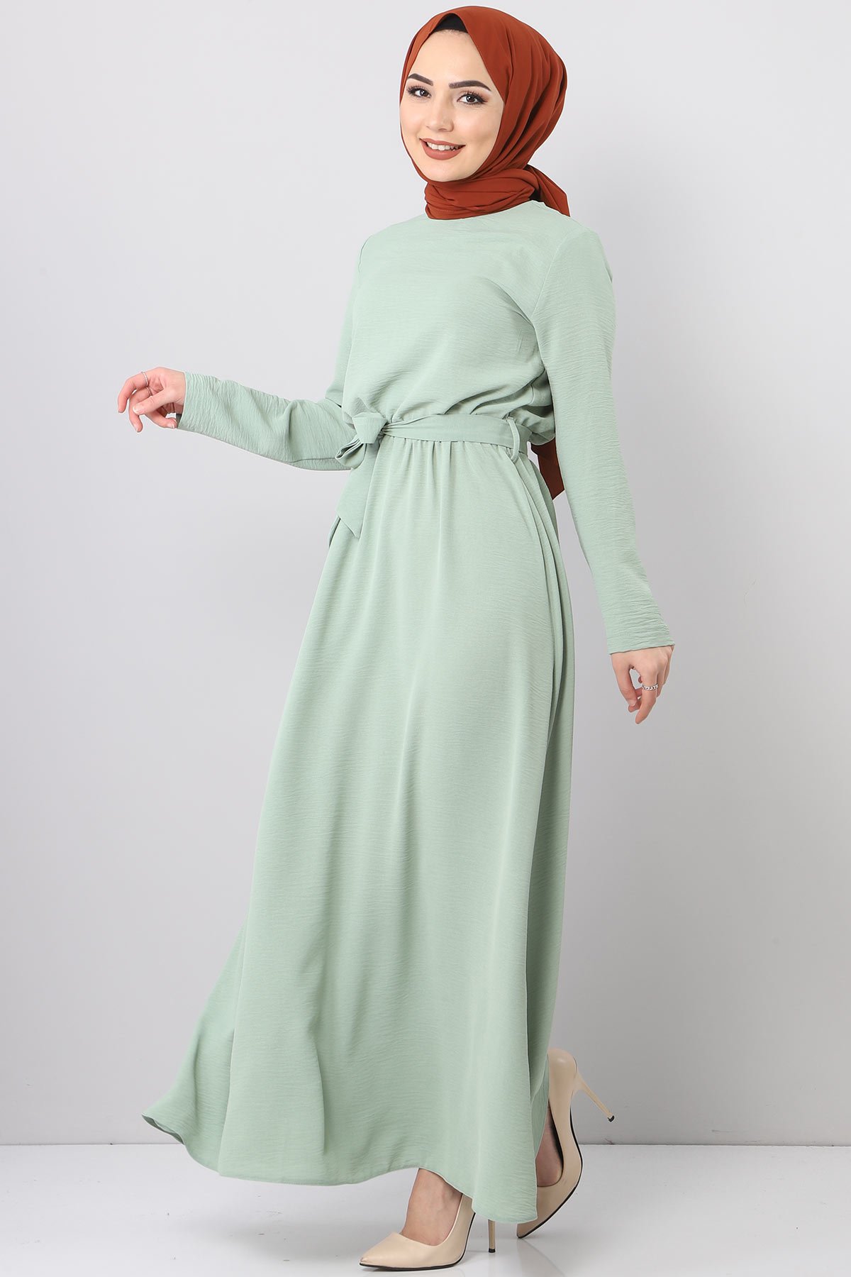 فستان ايروبين بخصر مطاطي TSD5521 لون اخضر فاتح
