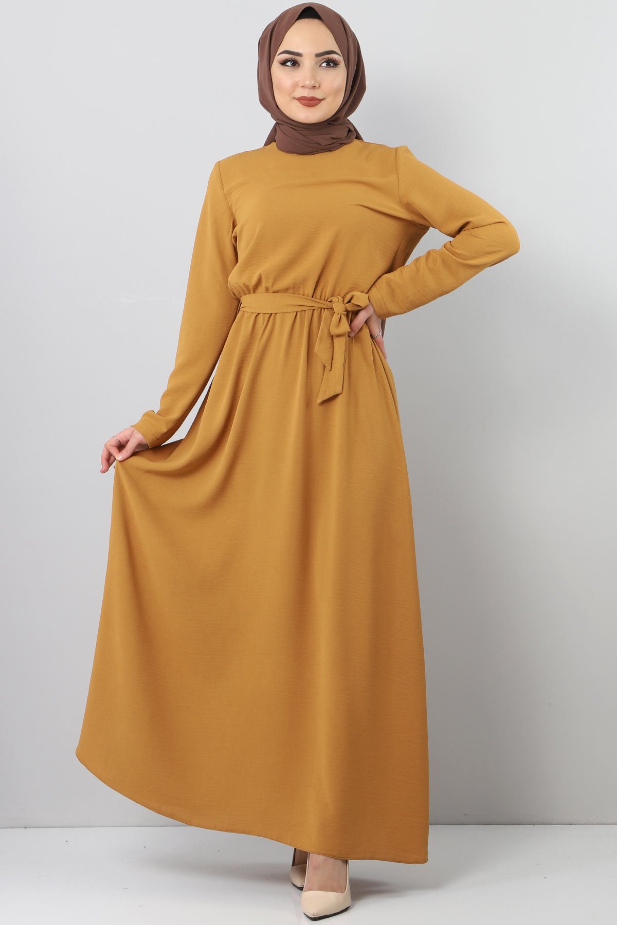 فستان ايروبين بخصر مطاطي TSD5521 لون أصفر داكن