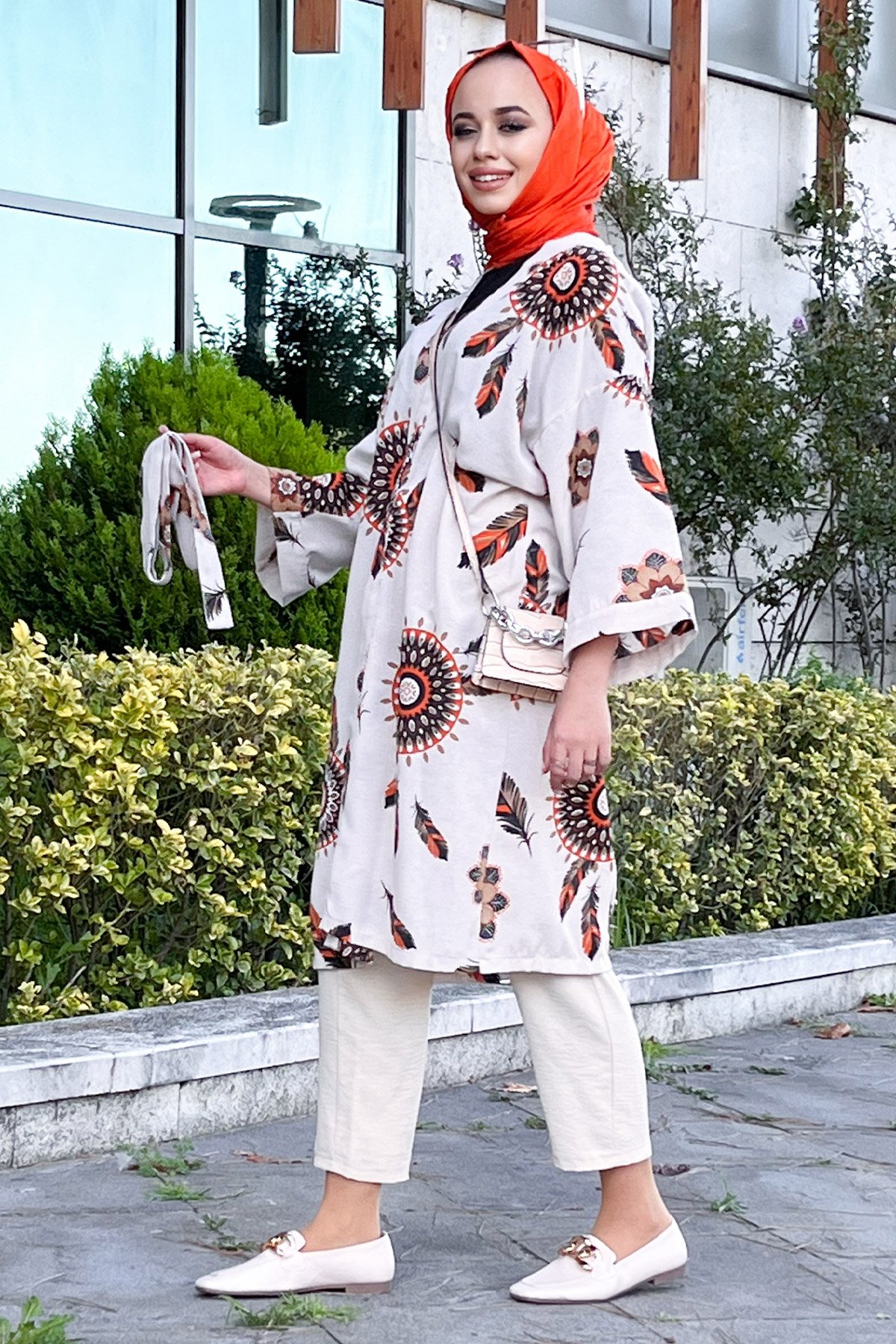 Tüy Desenli Kimono TSD220849 Turuncu