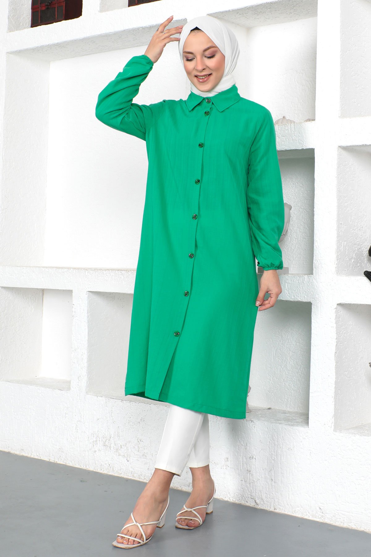 Uzun Boy Tunik TSD230359 Benetton Yeşili