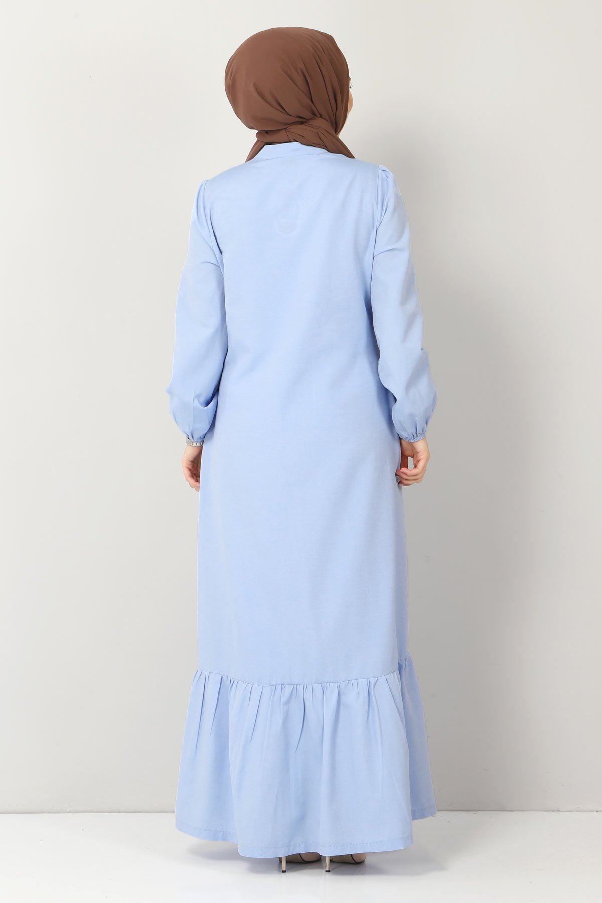 Volanlı Tesettür Elbise TSD10602 Bebe Mavisi