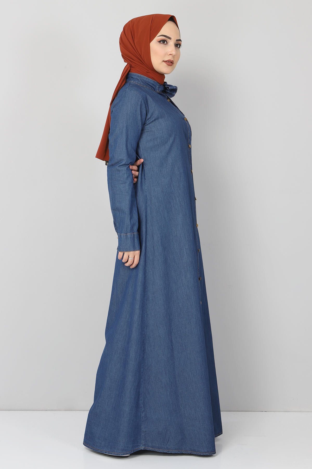 Yaka Detaylı Kot Elbise TSD1502 Koyu Mavi