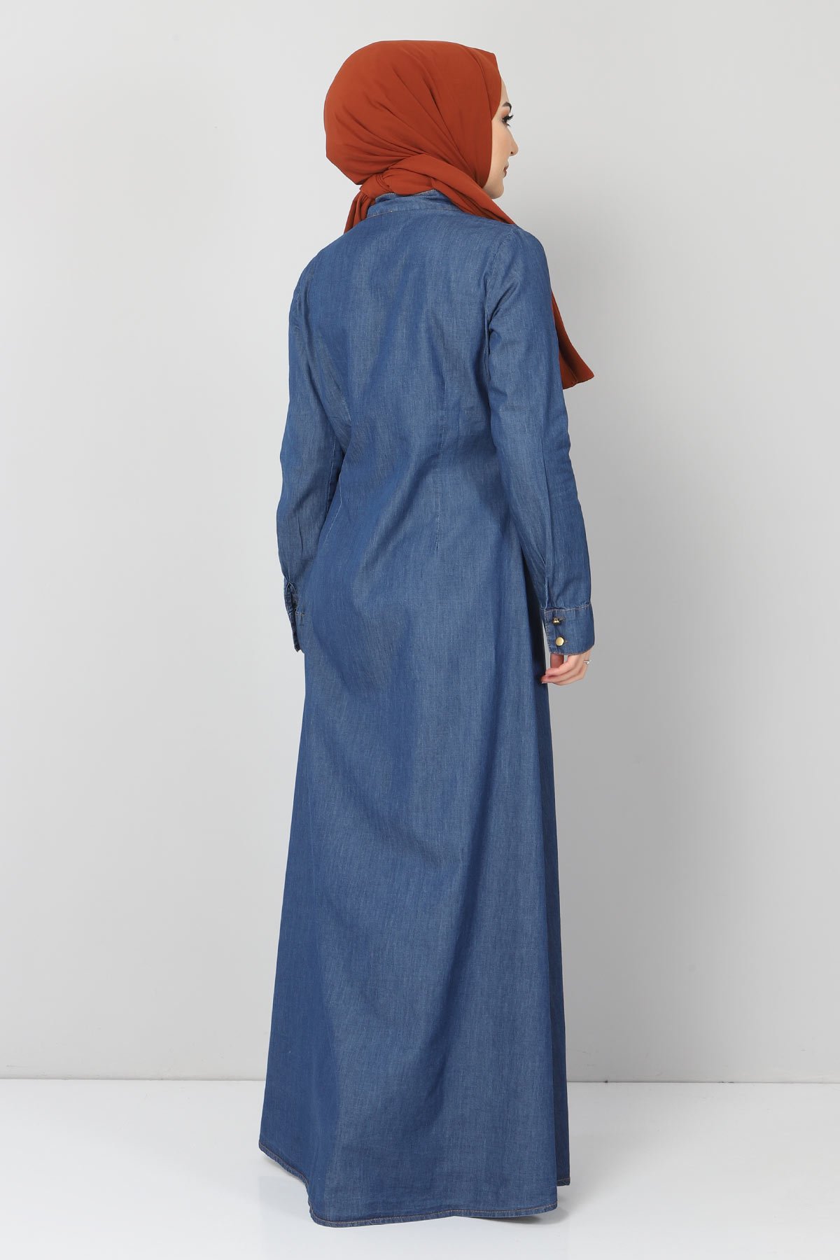 Yaka Detaylı Kot Elbise TSD1502 Koyu Mavi