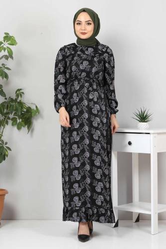 Yakası FırfırDetaylı Elbise TSD4402 Siyah - Thumbnail