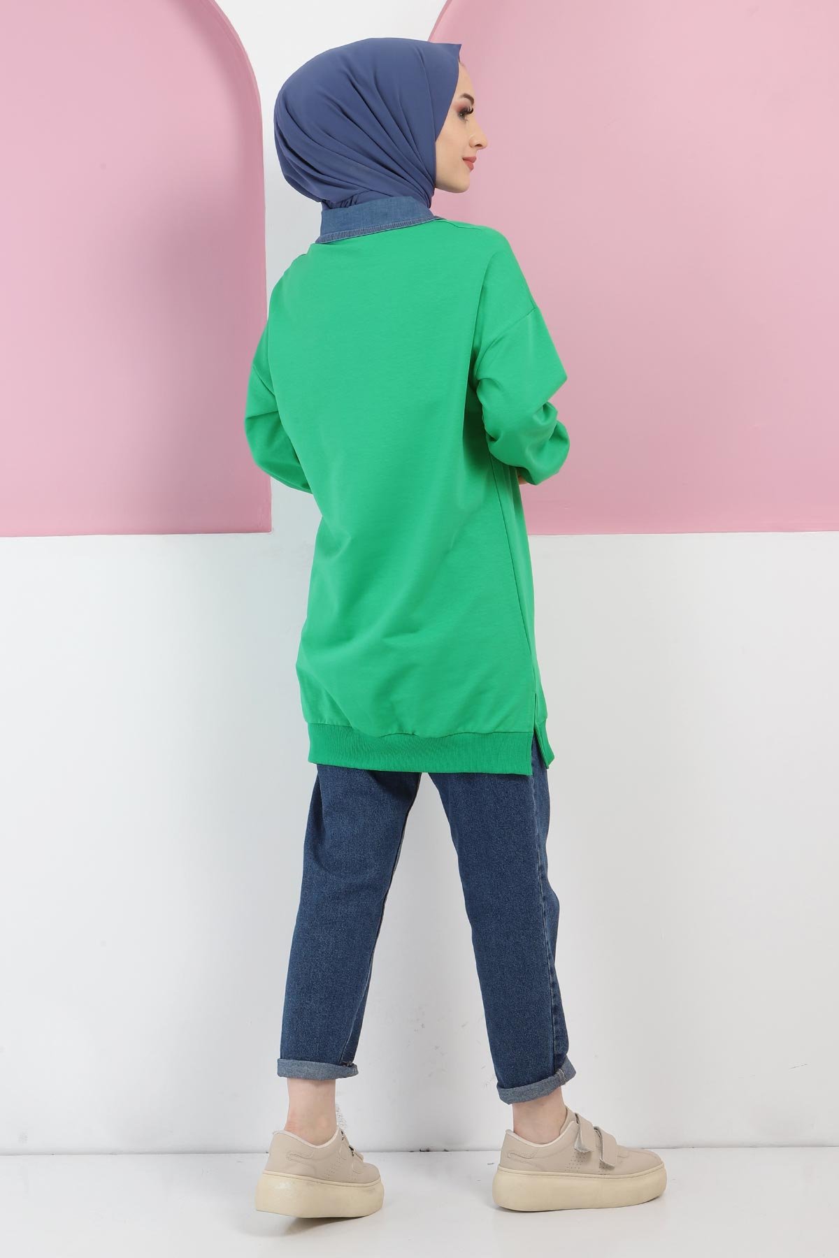Yakası Kot Detaylı Sweatshirt TSD220415 Yeşil