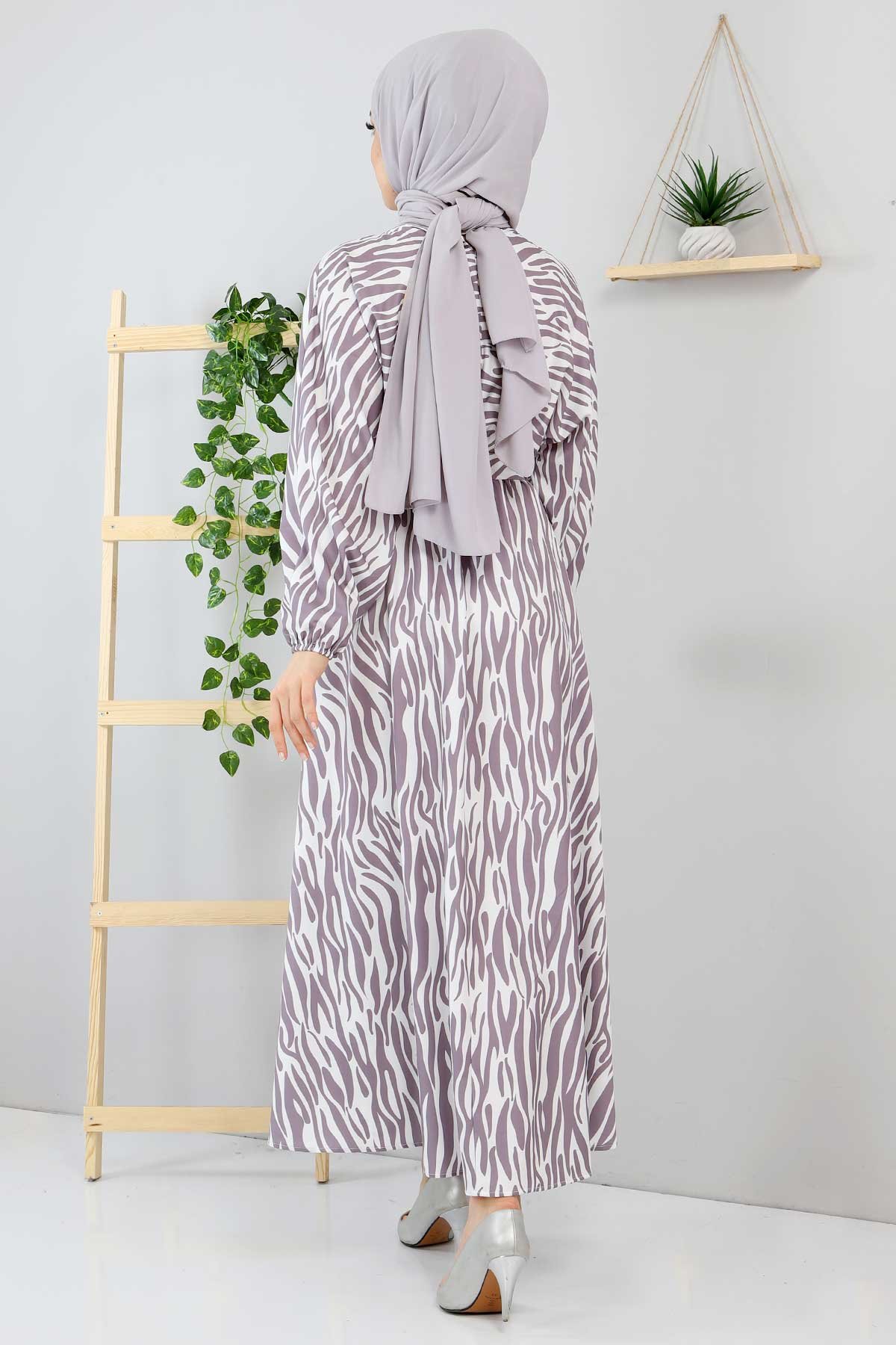 Zebra Desenli Elbise TSD220113 Gri
