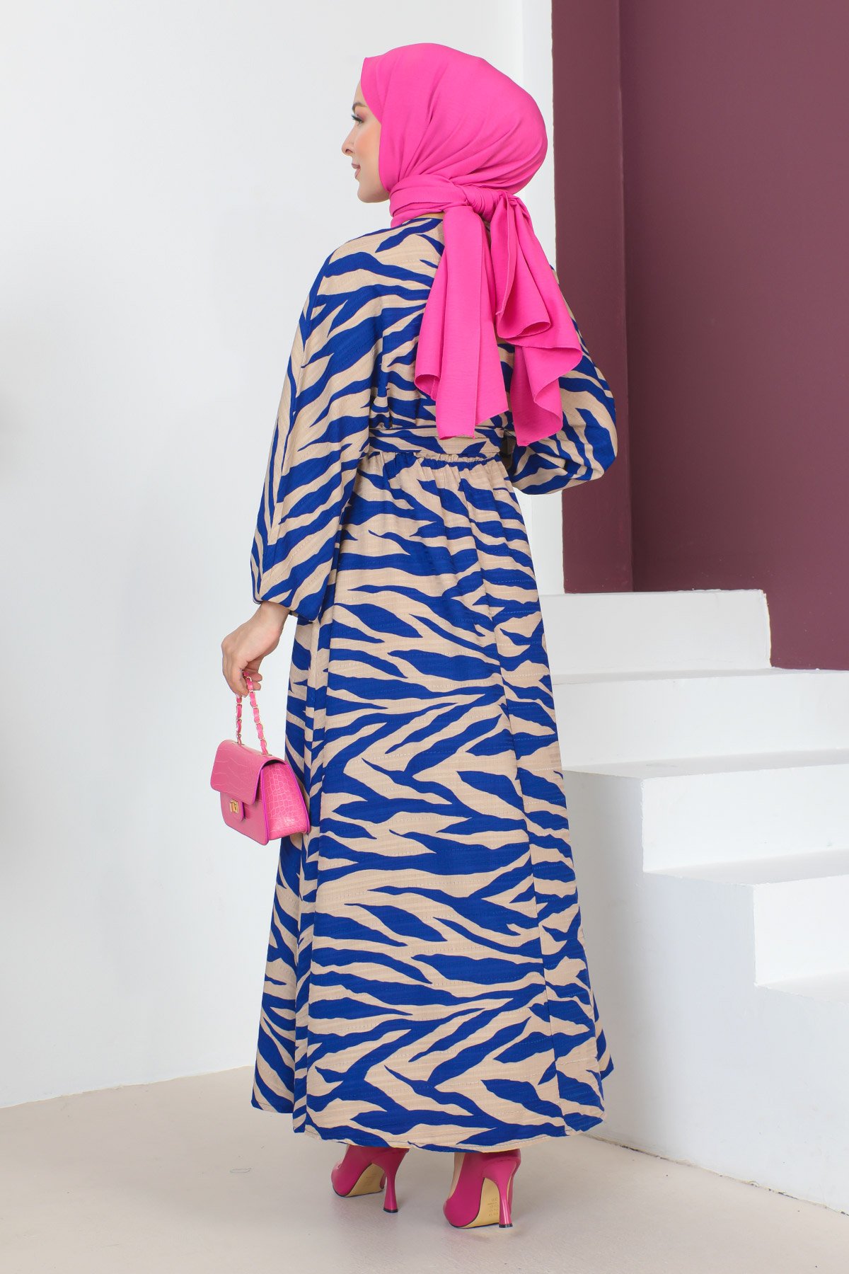 Zebra Desenli Elbise TSD230624 Mavi