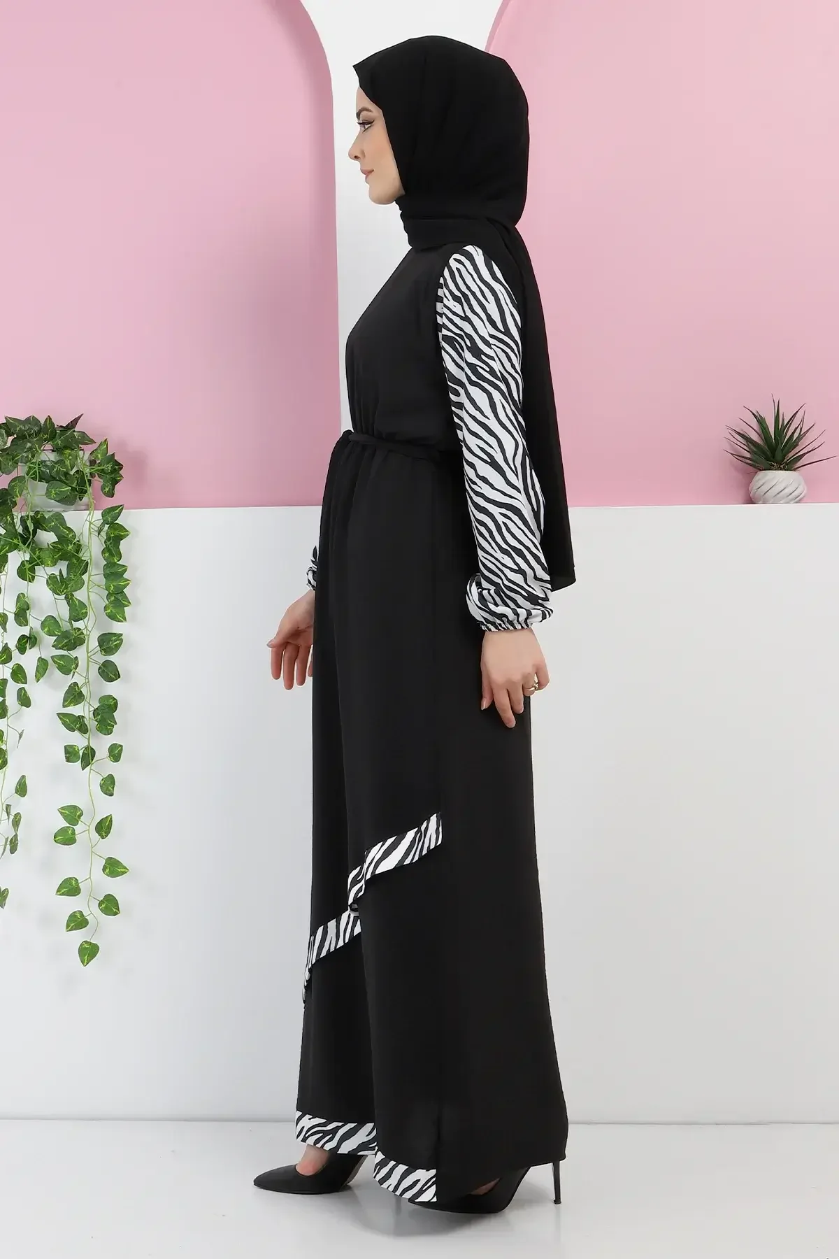 Zebra Detaylı Elbise TSD220326 Siyah
