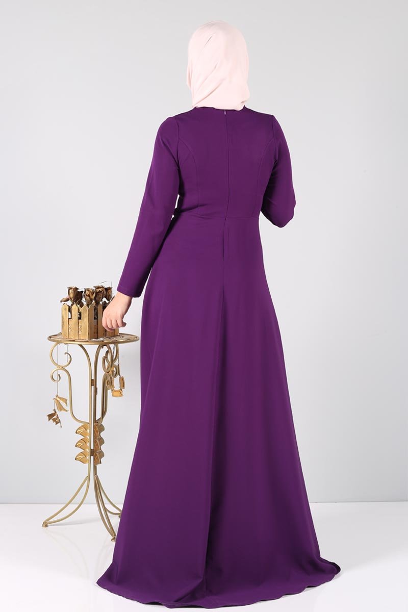 Zeynep Pattern Evening Dress STY1890 Purple