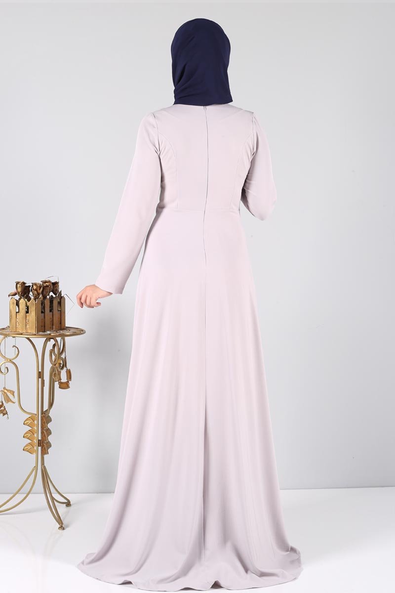 Zeynep Pattern Evening Dress STY1890 Silver